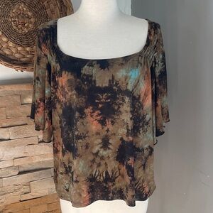 Moda 2000 Elegant Tie-Dye soft slinky Blouse in Earthy Tones
